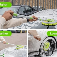 Perie spalare auto, cu 2 lavete din microfibra, maner extensibil din aluminiu, 53-97 cm, verde, Vivo CB210